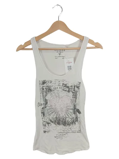 GUESS Damen Tank Top Love Story Print Strass Weiß Gr. S