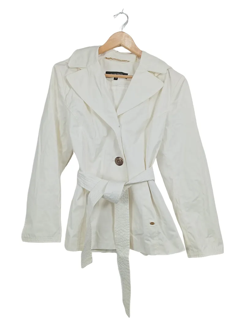 Ellen Tracy Damen Trenchcoat Jacke Weiß Gr. M Baumwolle Gürtel 1