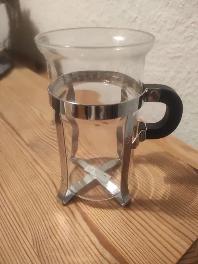 Bodum Glas mit Henkel 300ml Edelstahl Halterung Transparent Modern