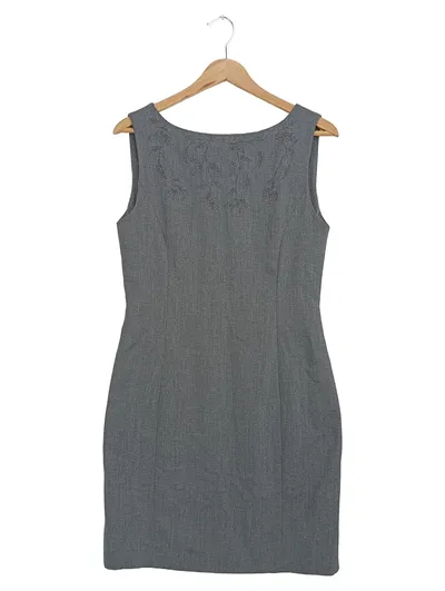 CARTOON Damen Businesskleid Gr. 40/L Grau Ärmellos Stickerei Büro Elegant