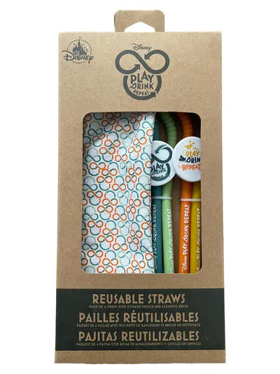 Disney Trinkhalme Wiederverwendbar 4er Set Silikon mit Tasche & Bürste