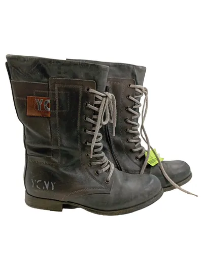 Yellow Cab Combat Boots Damen Leder Schnürstiefel Grau Gr. 38 Freizeit