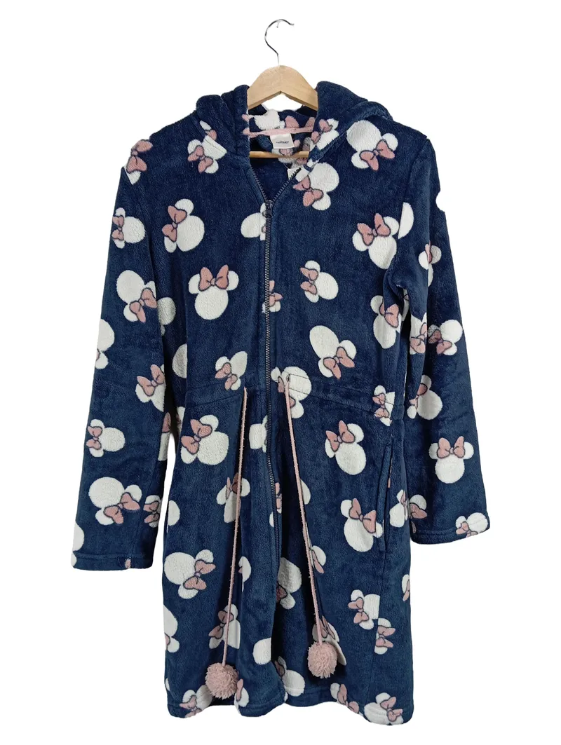 Disney Minnie Maus Fleece Bademantel Damen Gr. S Blau Kapuze 1
