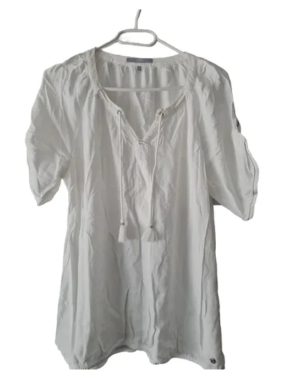 Cecil Damen Bluse Gr. 36/S Weiß Casual Viskose Tunika Shirt