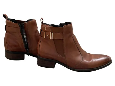 COX Stiefeletten Damen Leder Braun Reißverschluss Gr. 38 Casual