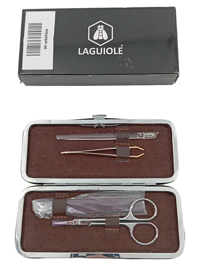LAGUIOLE Nagelpflegeset Manicure Pedicure Set Braun Etui Reise Set