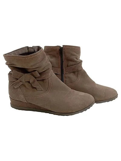 Tamaris Damen Stiefeletten Gr. 40 Beige Wildleder Schleife Casual
