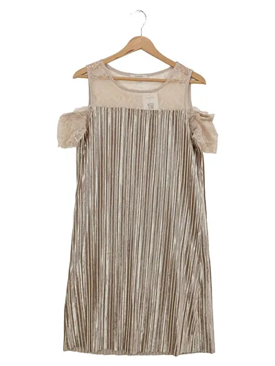 CREAM Damen Blusenkleid 36/S Beige Plissee Spitze Elegant Vintage
