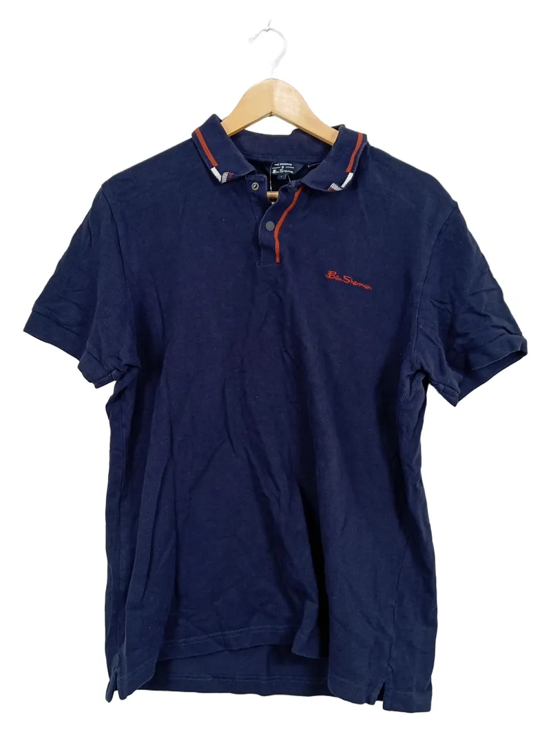 Ben Sherman Herren Poloshirt Gr. L Blau Navy Kurzarm Baumwolle 1