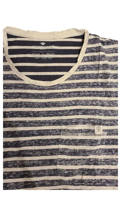 Tom Tailor Herren T-Shirt Gr. L gestreift Blau Weiß Casual Baumwolle