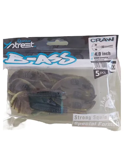 QUANTUM Street B-Ass Craw 4.0 inch Angelköder Grün 5 Stück Tintenfisch Duft