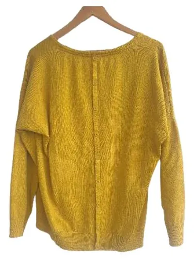 ZABAIONE Damen Pullover Gr. L Gelb Viskose Oversized Knopfleiste
