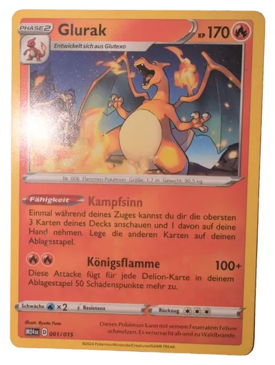 Pokémon Glurak Sammelkarte 001/015 M24 Deutsch Feuer Holo