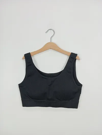 MNG MANGO Damen Sport BH L Schwarz Rippstrick Sportlich