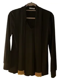 ELISA LANDRI Damen Bluse Gr. 38 Schwarz Elegant Langarm mit Quasten 1