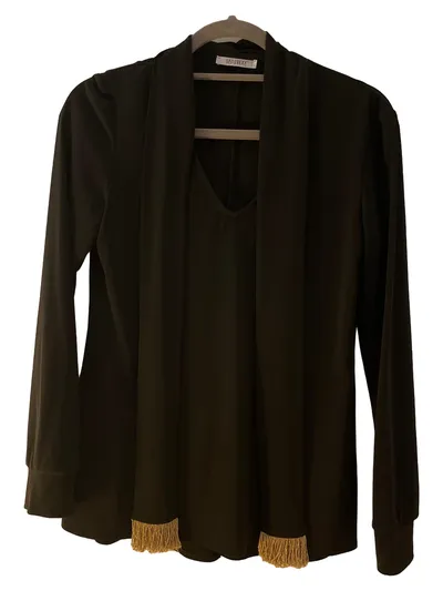 ELISA LANDRI Damen Bluse Gr. 38 Schwarz Elegant Langarm mit Quasten