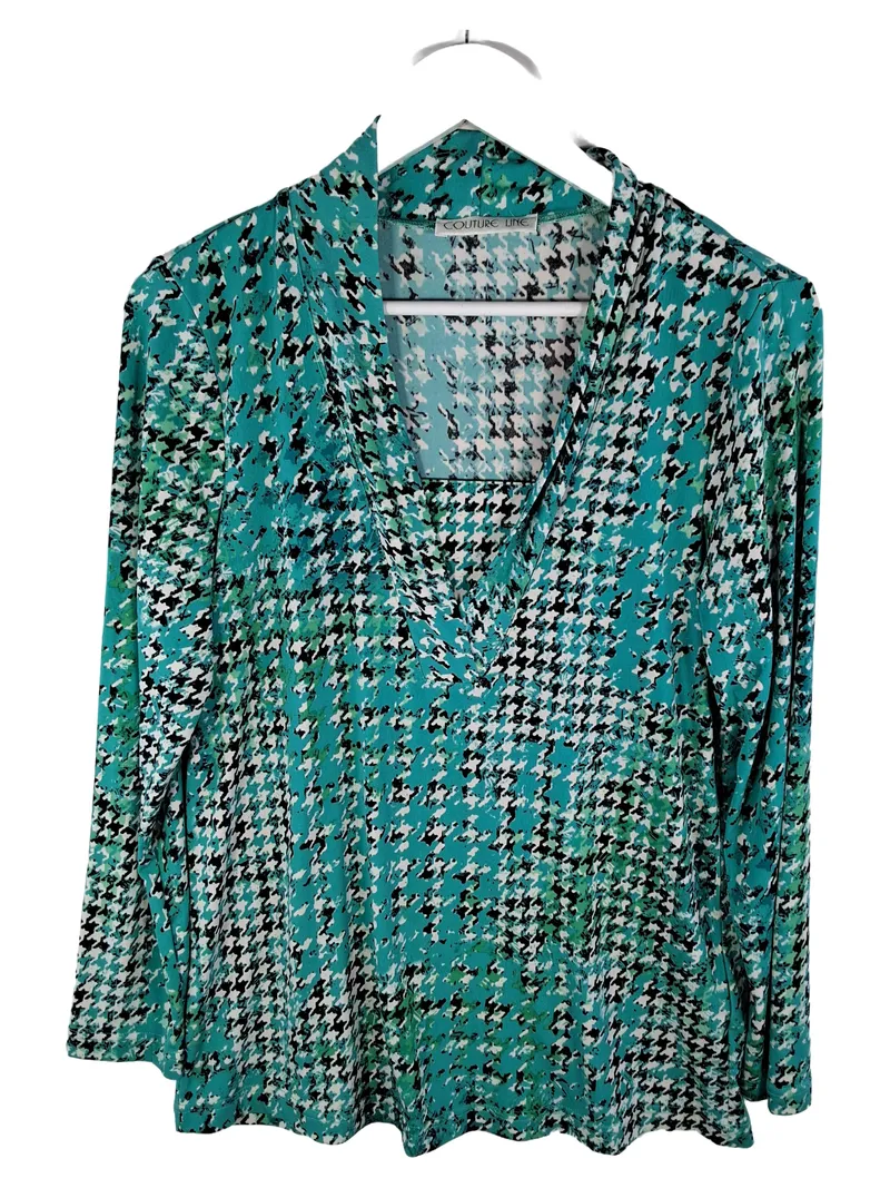 Couture Line Damen Langarmshirt Hahnentritt Türkis Schwarz Weiß Gr. 40/L 2