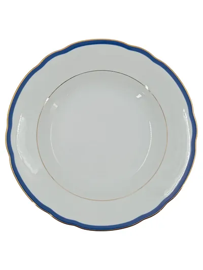 SCHIRNDING Essteller Weiß Porzellan Klassisch Elegant Echt Kobalt 24cm