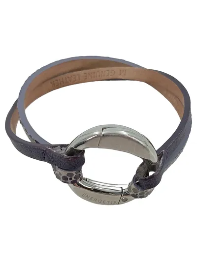 Energetix Damen Armband Leder Lila Silber Punkte Magnetverschluss 19cm