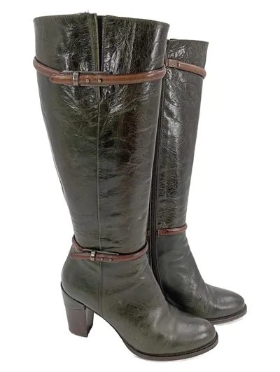 ZINDA Damen Stiefel Gr. 37 Grün Leder Elegant Klassisch
