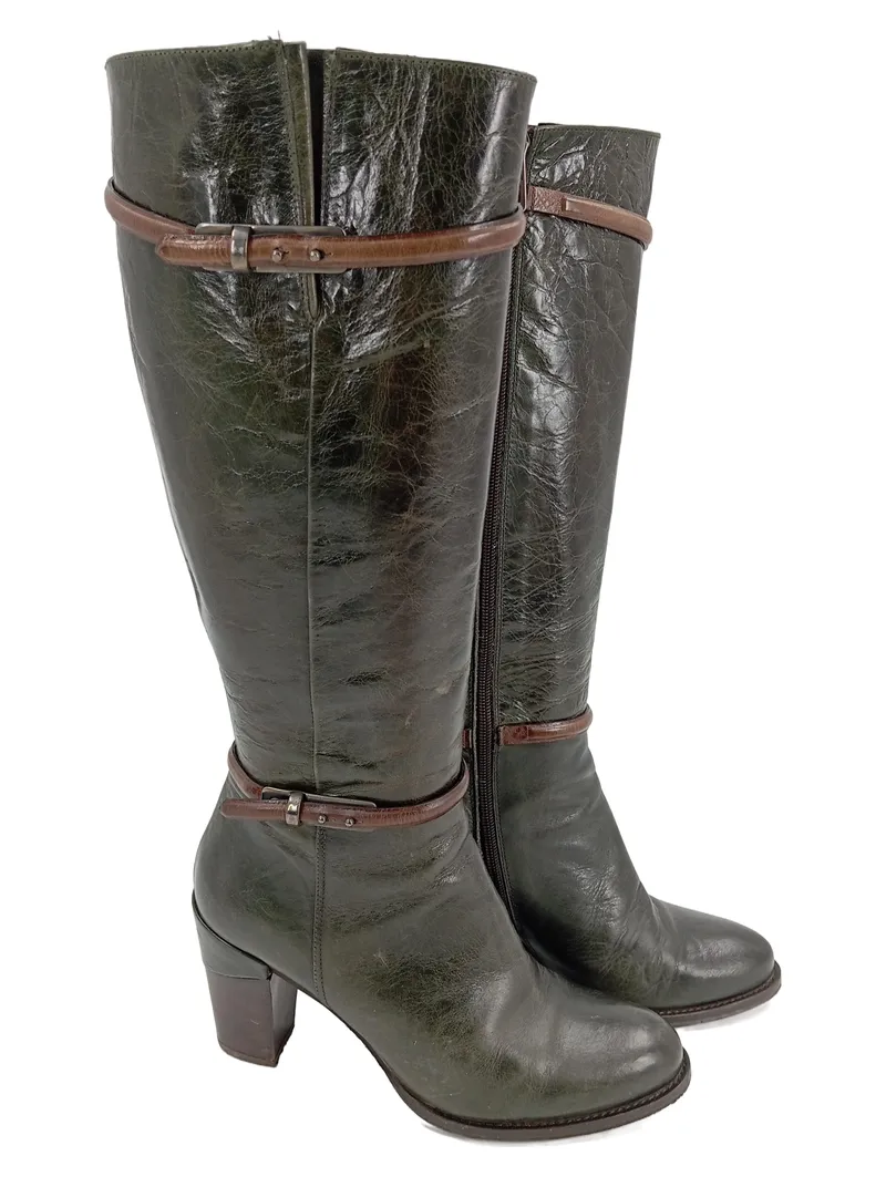 ZINDA Damen Stiefel Gr. 37 Grün Leder Elegant Klassisch 1