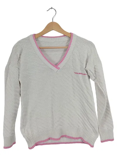 Golden Cup Damen Pullover Strick V-Ausschnitt Baumwolle Beige Gr. 40/L