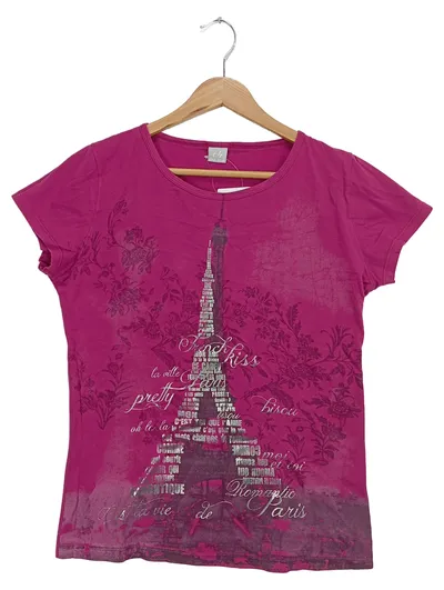 DEHA Damen T-Shirt Gr. 36/S Rosa Eiffelturm Blumen Print Casual