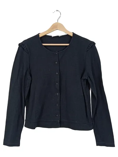 hessnatur Damen Strickjacke Schwarz Gr. 38 Baumwolle Rüschen