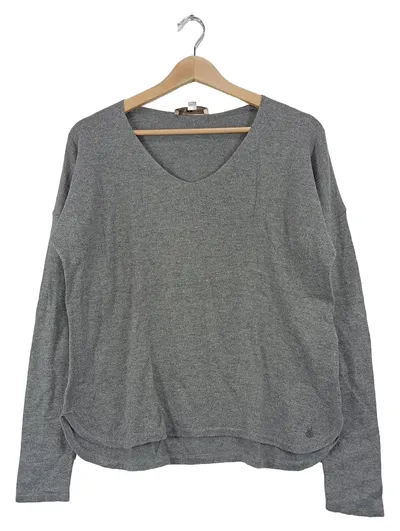 Comma Damen Pullover Gr. 40/L Grau Meliert V-Ausschnitt Strick