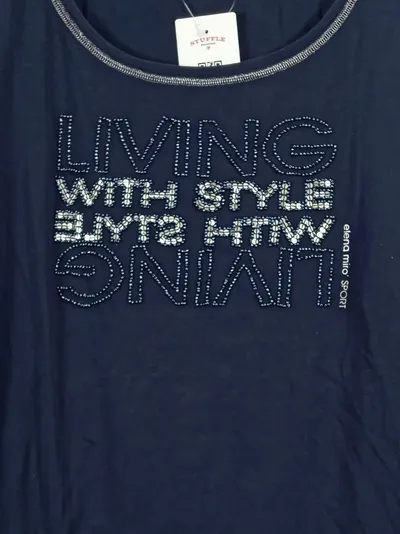 Elena Mirò Sport Damen Langarmshirt Gr. 52 Blau Strass Living with Style