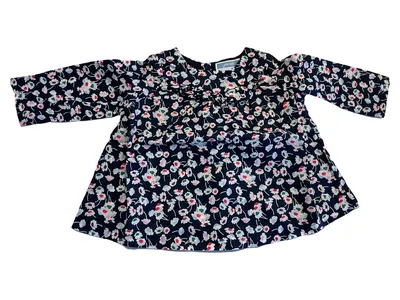 Jacadi Mädchen Bluse Gr. 74 Blau Blumenmuster Feminin Baumwolle