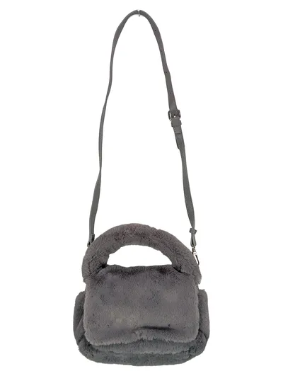 DAY Damen Umhängetasche Grau Polyester Fell-Optik Casual 20x16 cm