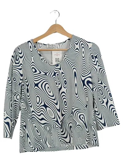 Betty Barclay Damen Langarmshirt Gr. 38 Blau Weiß Retro Muster 3/4-Arm