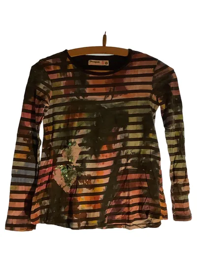 Desigual Kinder Langarmshirt Gr. 140 Mehrfarbig Gestreift Pailletten Casual