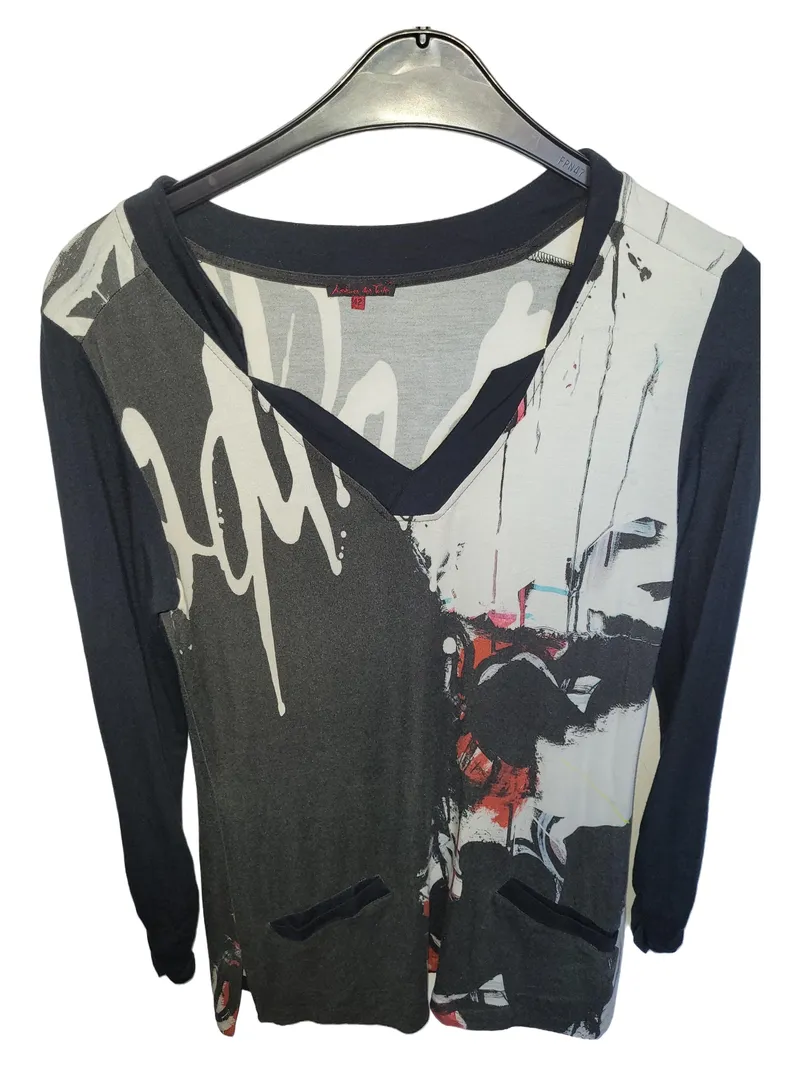 Aventures des Toiles Damen Langarmshirt Gr. 42/XL Mehrfarbig Abstrakt 1