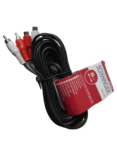 Schwaiger Cinch Audio Verlängerung Kabel 5m Schwarz RCA Stereo