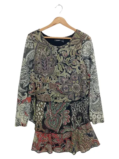 Desigual Damen Kleid Gr. S Paisley Boho Tunika Mehrfarbig Viskose