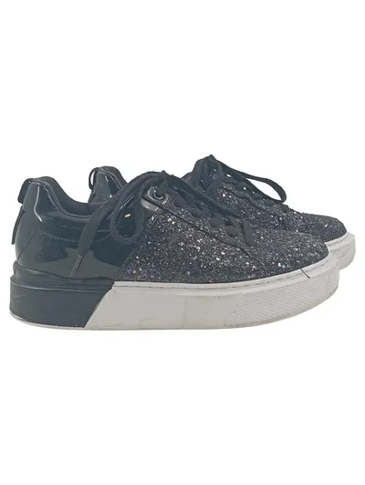 GUESS Damen Sneaker low Gr. 41 Schwarz Glitzer Modisch Plateau Schuhe