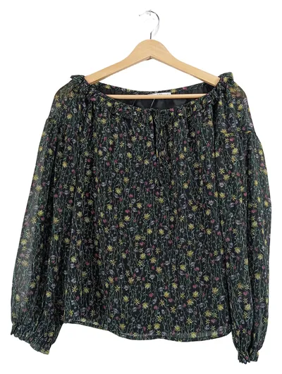 EDCO Damen Bluse Langarm Blumenmuster Raffungen Schwarz Gr. S