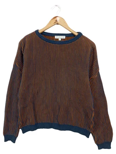 AMOVO Damen Pullover 36/S Mehrfarbig Blau Orange Rippstrick Strickpullover