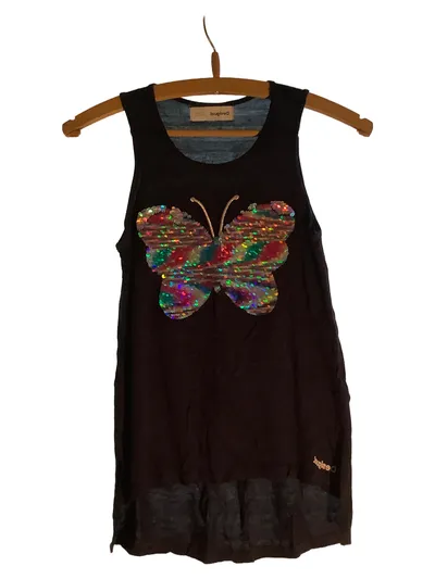 Desigual Kinder Top Schmetterling Pailletten Gr. 140 Schwarz Viskose Casual