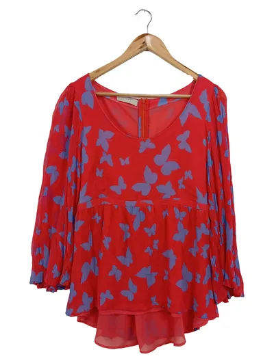 STEFANEL Bluse Damen 40/L Rot Schmetterlinge Casual Romantisch