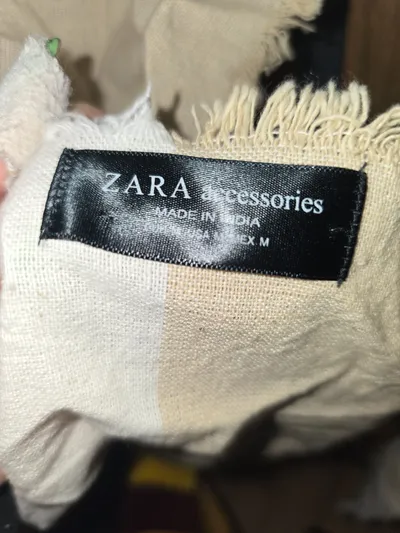 ZARA Accessories Schal Damen Beige Baumwolle Fransen 210x100 cm