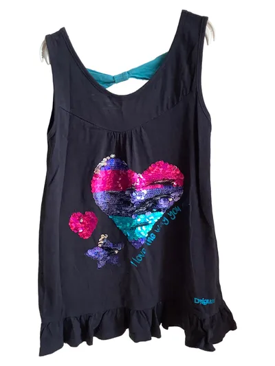 Desigual Mädchen Freizeitkleid Gr. 140 Schwarz Pailletten Herz