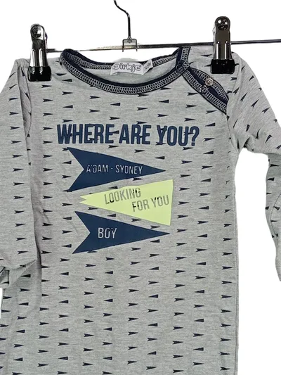 Dirkje Baby Body Strampler Gr. 74 Grau Schriftzug Jungen Baumwolle