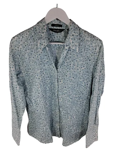 Eddie Bauer Hemdbluse Damen Blau Floral Stretch Baumwolle Gr. 42 XL