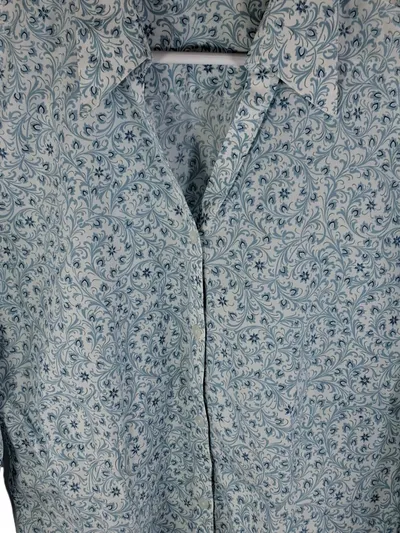 Eddie Bauer Hemdbluse Damen Blau Floral Stretch Baumwolle Gr. 42 XL