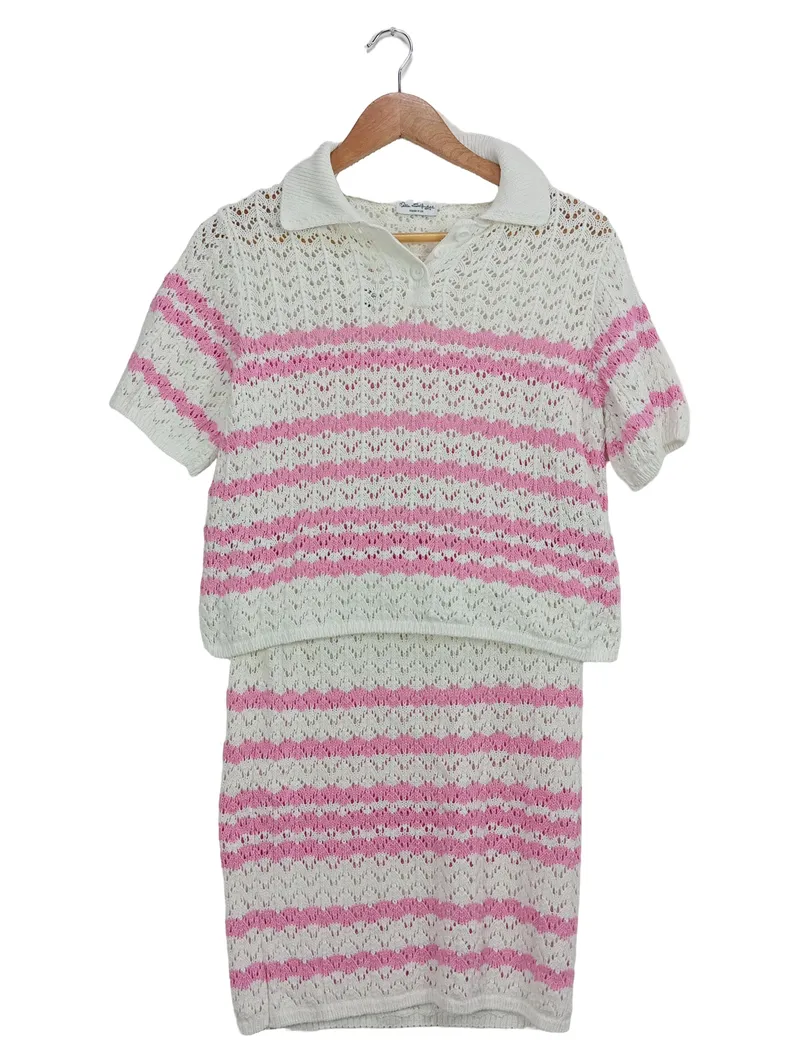 Miss Selfridge Damen Twin Set Gr. 36 Shirt Rock Mehrfarbig Gestreift Lochmuster 1