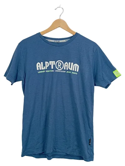 Alptraum Herren T-Shirt Blau Logo Print Kurzarm Freizeit Gr. M