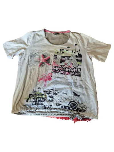 Kenny S. Damen T-Shirt Gr. 42/XL Beige California Flamingo Print Casual
